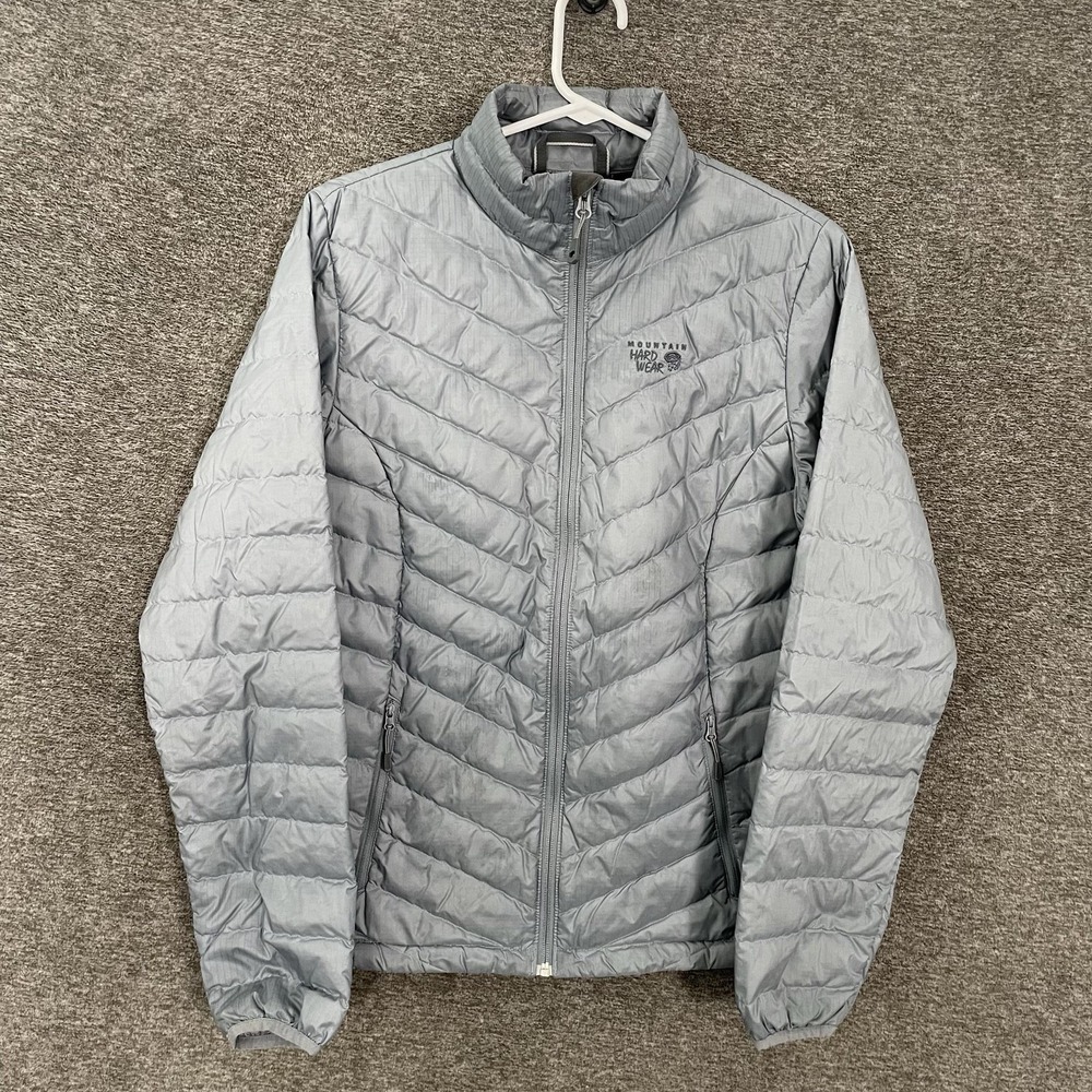 Mountain Hardwear Down Jacket Womens Large Gray Quilted Puffer Full Zip Warm